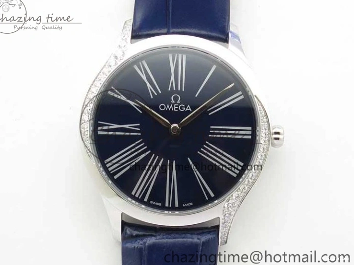 0412 Ladies’ De Ville Trésor Diamond Blue Dial Blue Fabric Watch OXF 1:1 Best Edition Swiss Quartz Upgraded 7892